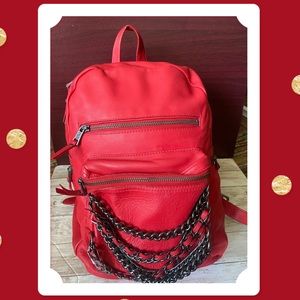 ASH Small Domino Red Leather Backpack